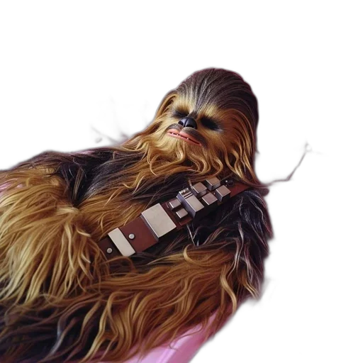 animal, creature, photorealistic, concept art, 3d render, chewbacca, lounging, pink transparent PNG cut-out
