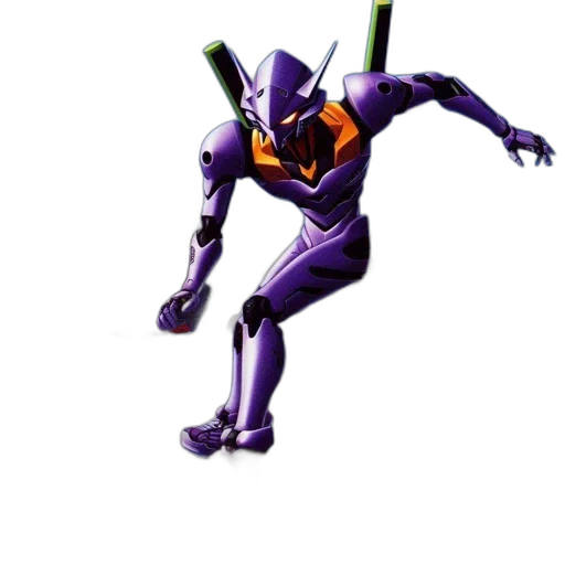 robot, staff, weapon, creature, concept art, 3d render, pixel art, purple transparent PNG cut-out