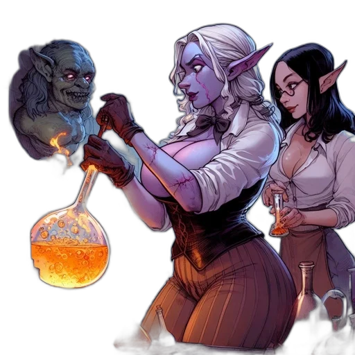 concept art, fantasy art, comic book art, fire, underwater, labyrinthine, elven, workshop transparent PNG cut-out