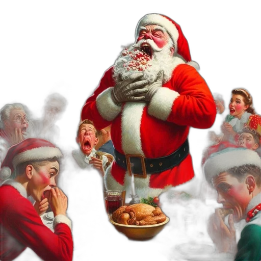 santa, claus, playful, beard, tug, child, surrounded, festive transparent PNG cut-out