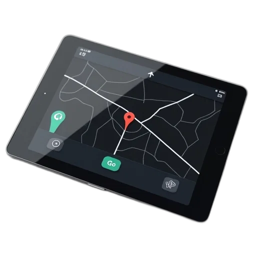 tablet, black, screen, displaying, gps, navigation, interface, shown transparent PNG cut-out