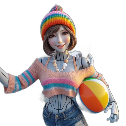 robot, hat, jacket, face, 3d render, concept art, fantasy art, vaporwave transparent PNG cut-out