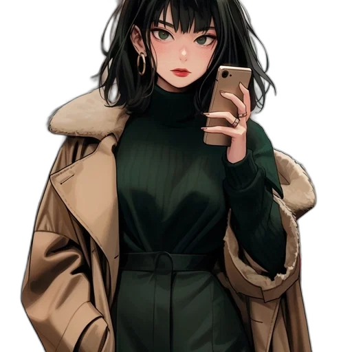 jacket, dress, staff, face, anime, cartoon, cyberpunk, fantasy art transparent PNG cut-out
