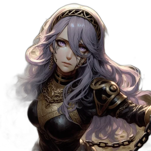 crown, jewelry, staff, face, fantasy art, concept art, anime, watercolor transparent PNG cut-out