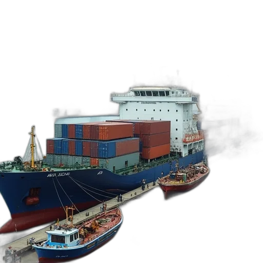 photorealistic, concept art, 3d render, bustling, harbor, scene, multiple, ships transparent PNG cut-out