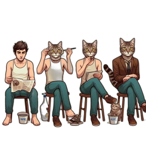 concept art, pixel art, comic book art, cartoon, series, four, panels, depicts transparent PNG cut-out