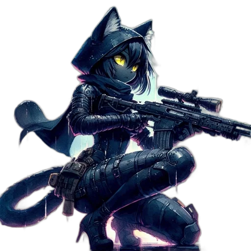 weapon, staff, animal, cyberpunk, concept art, pixel art, fantasy art, cat-like transparent PNG cut-out