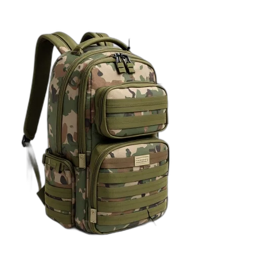 jacket, weapon, 3d render, detailed, illustration, military-style, backpack, various transparent PNG cut-out