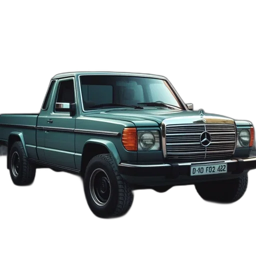 car, photorealistic, 3d render, vintage, teal, mercedes-benz, pickup, truck transparent PNG cut-out