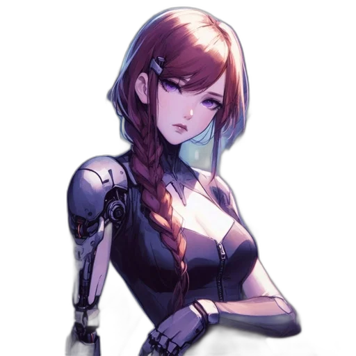robot, dress, staff, weapon, cyberpunk, concept art, pixel art, comic book art transparent PNG cut-out