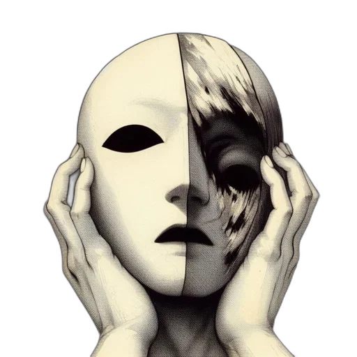 mask, face, creature, photorealistic, concept art, comic book art, 3d render, monochrome transparent PNG cut-out