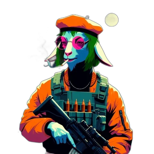 mask, staff, weapon, jacket, concept art, pixel art, cyberpunk, vaporwave transparent PNG cut-out