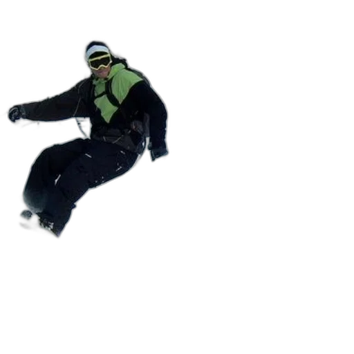 photorealistic, 3d render, snow, snowboarder, green, black, jacket, white transparent PNG cut-out