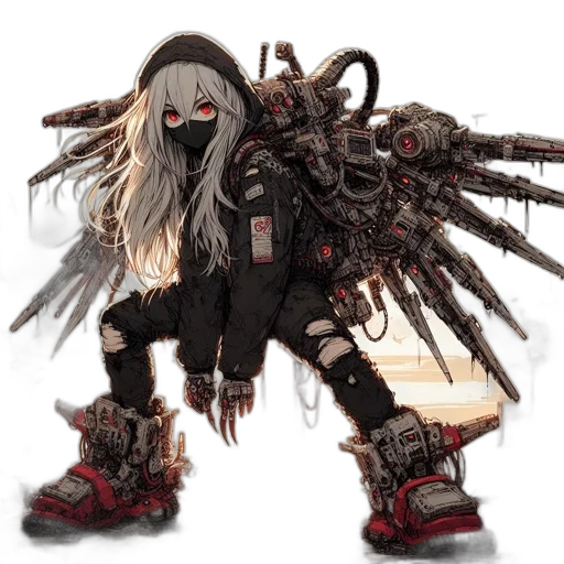 robot, weapon, creature, hair, concept art, cyberpunk, pixel art, fantasy art transparent PNG cut-out