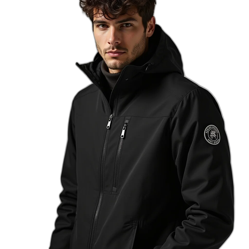 jacket, staff, photorealistic, 3d render, dark, man, wearing, black transparent PNG cut-out