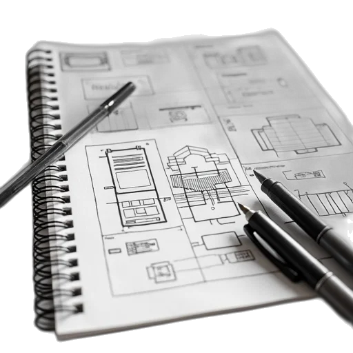 concept art, 3d render, paper, wireframer, two, pens, marker, top transparent PNG cut-out