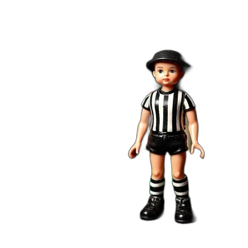 3d render, vintage, toy, soccer, scene, goalpost, referee, doll transparent PNG cut-out