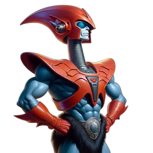 robot, mask, concept art, 3d render, comic book art, fantasy art, red, tall transparent PNG cut-out