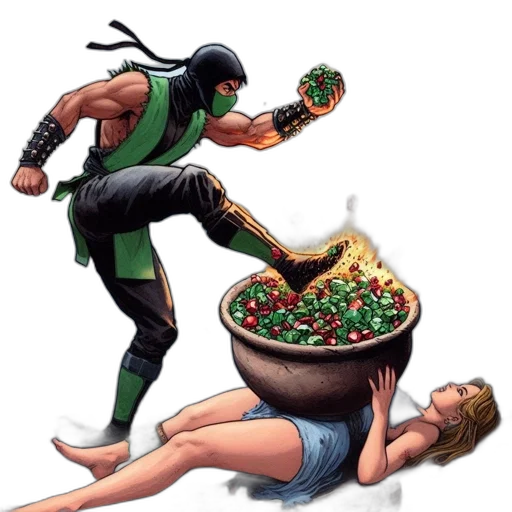 food, comic book art, concept art, pixel art, green, vivid, scene, figure transparent PNG cut-out