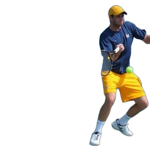 photorealistic, 3d render, man, yellow, shorts, playing, tennis, court transparent PNG cut-out