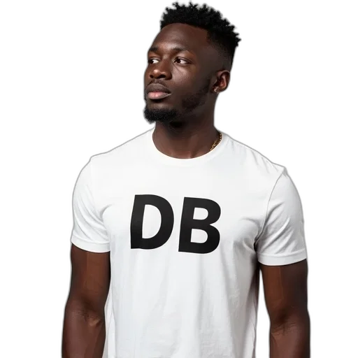 man, wearing, white, t-shirt, stylized, black, letter transparent PNG cut-out