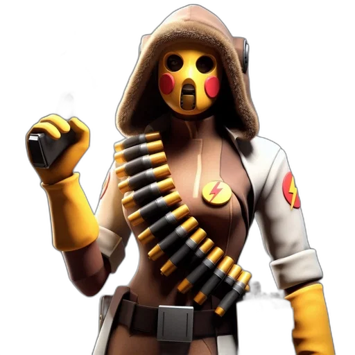 mask, jacket, weapon, face, concept art, pixel art, 3d render, comic book art transparent PNG cut-out