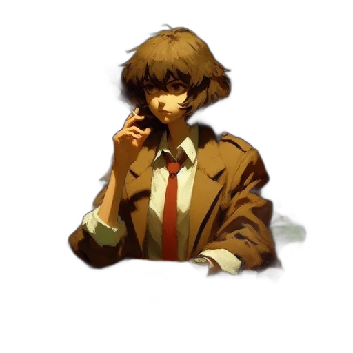 jacket, face, staff, robot, pixel art, concept art, anime, watercolor transparent PNG cut-out