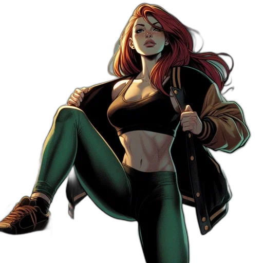 jacket, comic book art, concept art, cartoon, athletic, scantily, clad, woman transparent PNG cut-out