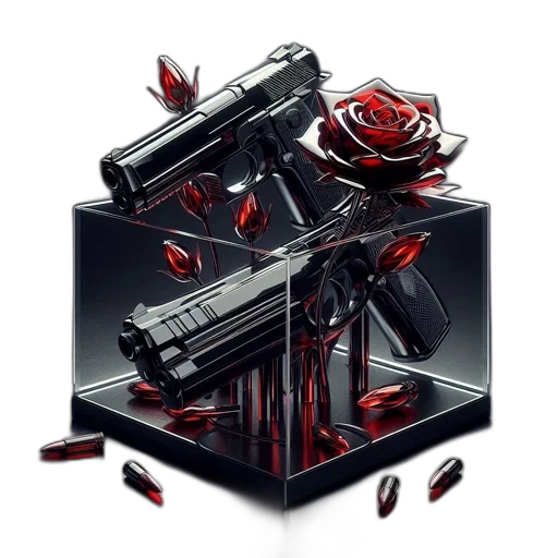 weapon, robot, concept art, cyberpunk, pixel art, 3d render, red, two transparent PNG cut-out