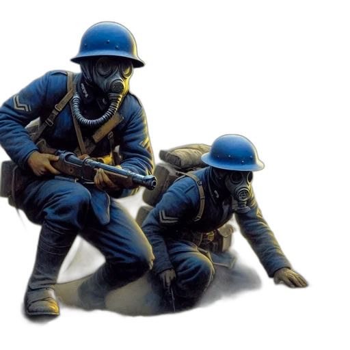 weapon, concept art, watercolor, comic book art, photorealistic, blue, two, soldiers transparent PNG cut-out