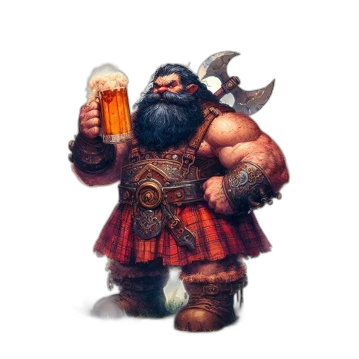 fantasy art, concept art, pixel art, image, portrays, strong, bearded, dwarf transparent PNG cut-out