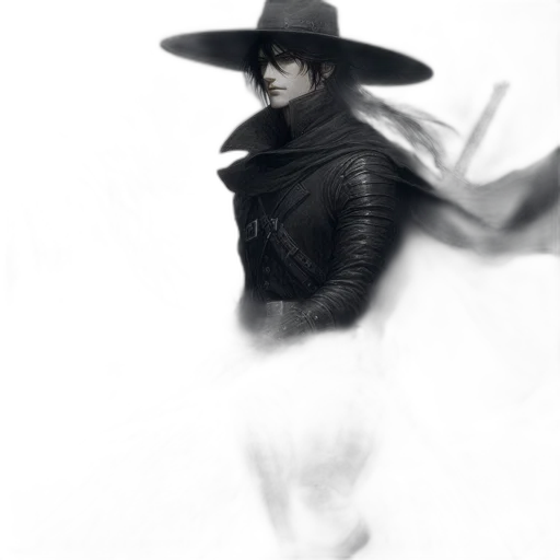 hat, jacket, mask, staff, photorealistic, concept art, fantasy art, comic book art transparent PNG cut-out