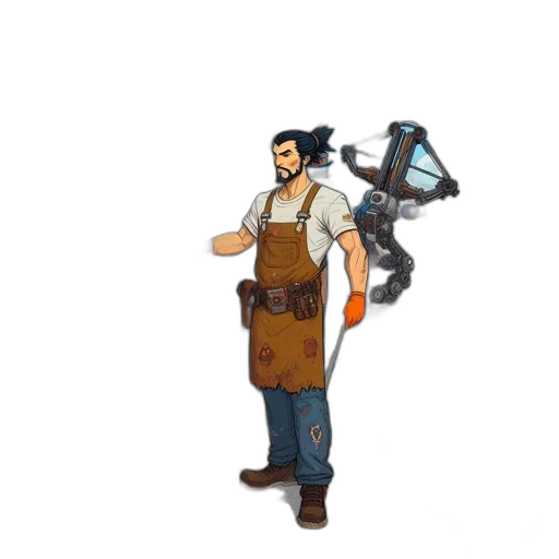 staff, weapon, robot, concept art, pixel art, fantasy art, cartoon, earth tones transparent PNG cut-out
