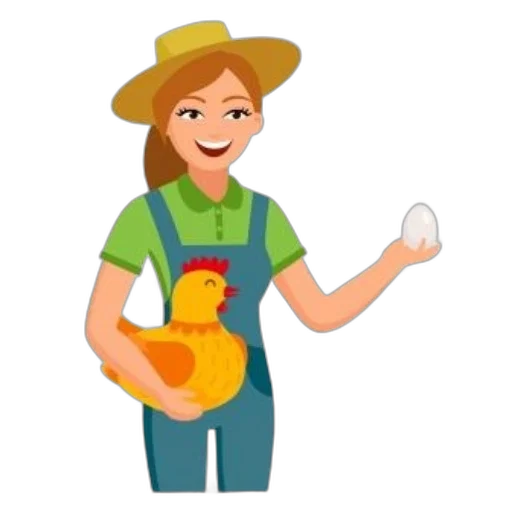 hat, cartoon, pixel art, farmer, character, overalls, holds, chicken transparent PNG cut-out