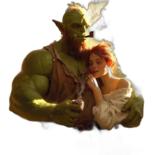 face, concept art, fantasy art, photorealistic, pixel art, fire, green, orc-like transparent PNG cut-out