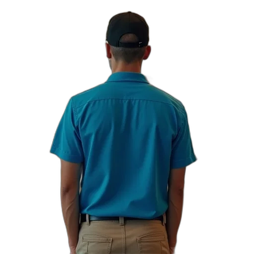 staff, jacket, blue, man, shirt, khaki, pants, standing transparent PNG cut-out