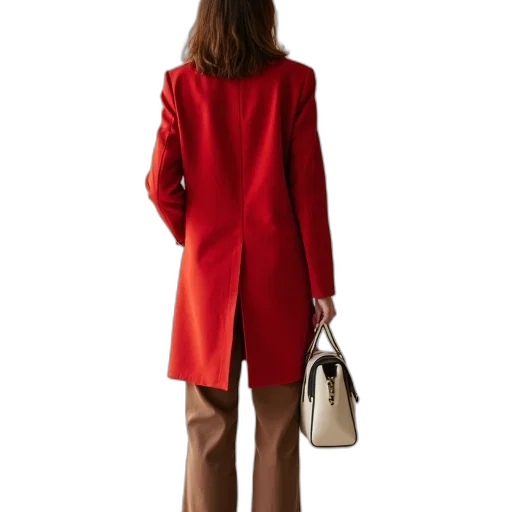 jacket, dress, staff, concept art, photorealistic, 3d render, red, woman transparent PNG cut-out