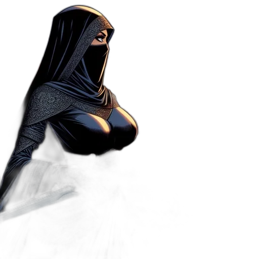 mask, sword, weapon, dress, concept art, 3d render, fantasy art, comic book art transparent PNG cut-out