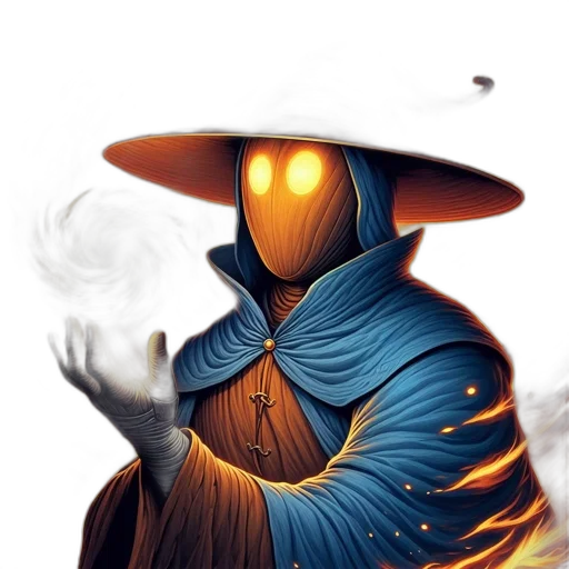 mask, staff, hat, dragon, fantasy art, concept art, pixel art, comic book art transparent PNG cut-out