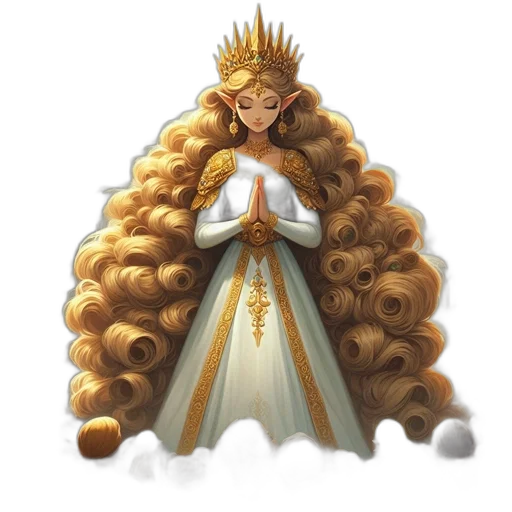 crown, hair, dress, jewelry, concept art, fantasy art, pixel art, 3d render transparent PNG cut-out