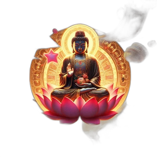 jewelry, mask, staff, concept art, 3d render, buddha, figure, sits transparent PNG cut-out