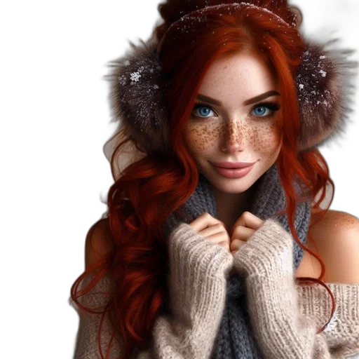 fantasy art, photorealistic, 3d render, concept art, snow, red, earth tones, woman transparent PNG cut-out