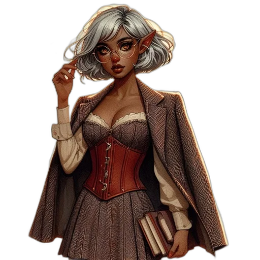 dress, jacket, staff, fantasy art, concept art, comic book art, watercolor, earth tones transparent PNG cut-out
