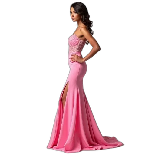 dress, woman, wearing, pink, floor-length, strapless, fitted, bodice transparent PNG cut-out