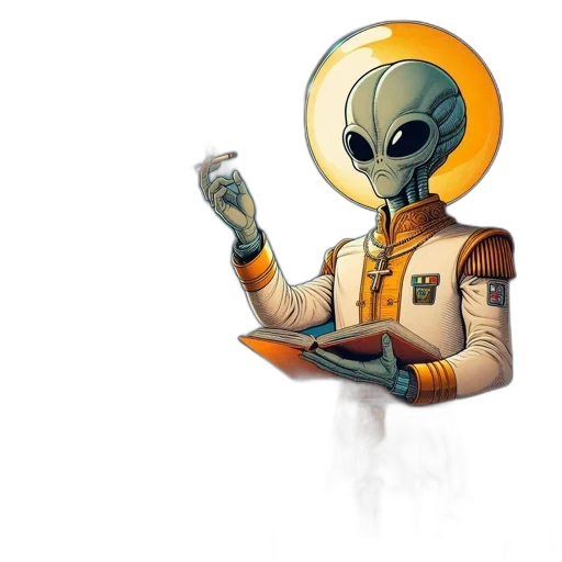 robot, staff, jacket, concept art, pixel art, comic book art, fantasy art, outer space transparent PNG cut-out