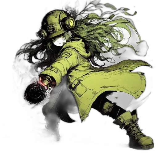 weapon, mask, concept art, comic book art, fantasy art, cyberpunk, green, animated transparent PNG cut-out