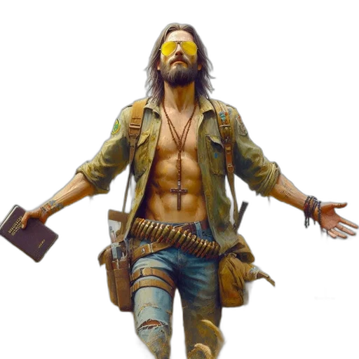 jacket, concept art, fantasy art, 3d render, cyberpunk, rugged, man, stands transparent PNG cut-out