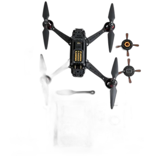 3d render, drone, assembly, kit, laid, out, white, surface transparent PNG cut-out