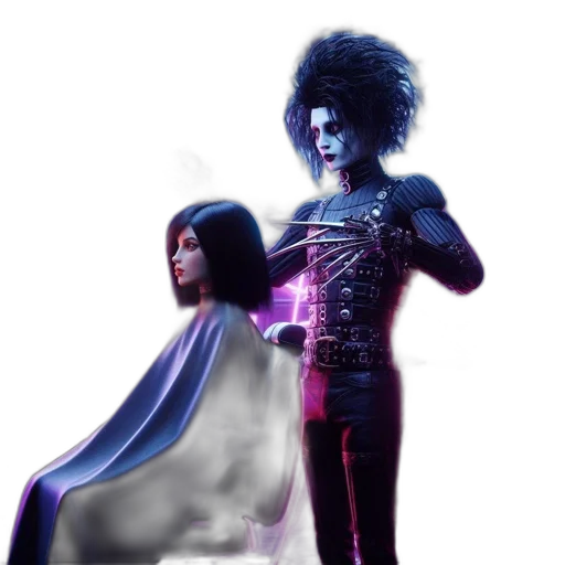 hair, robot, staff, concept art, 3d render, fantasy art, comic book art, outer space transparent PNG cut-out