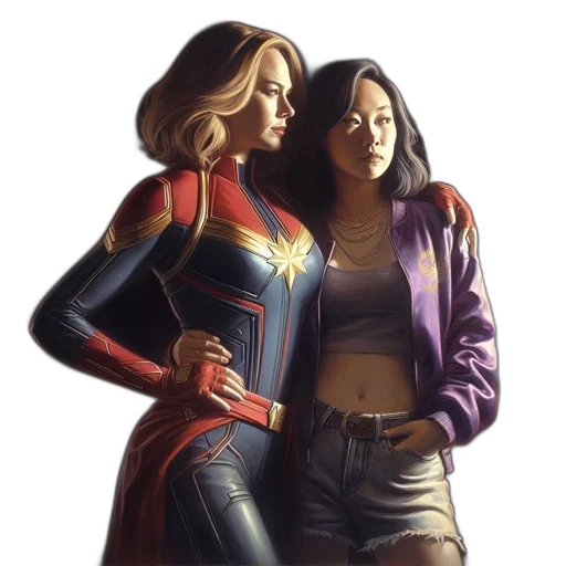 jacket, comic book art, concept art, fantasy art, cartoon, neon lights, two, women transparent PNG cut-out